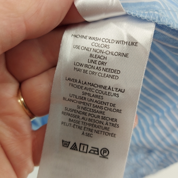 ANTHROPOLOGIE Blue Striped Shirtdress Size M Ruffle Hem Button Up Balloon Sleeve - Picture 9 of 11